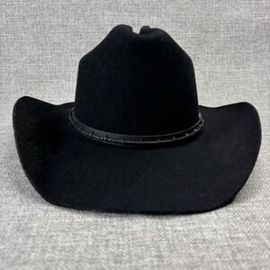 LHC Brands Yuma Edition Black 100% Wool Size 7 Leather Band Detail Cowboy Hat